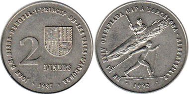 coin Andorra 2 diners 1987 Olympics