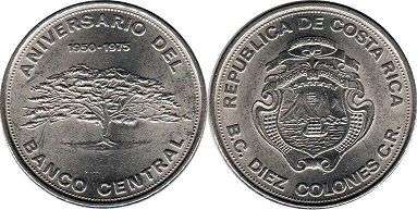 coin Costa Rica 10 colones 1975