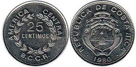 coin Costa Rica 25 centimos 1980