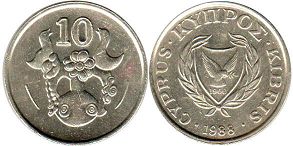 coin Cyprus 10 cents 1988