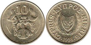 coin Cyprus 10 cents 1998