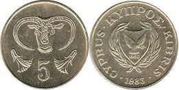 coin Cyprus 5 cents 1983