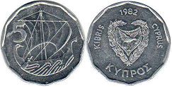 coin Cyprus 5 mils 1982