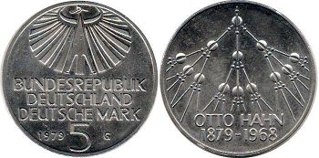 coin Germany 5 mark 1979 Otto Hanh