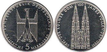 coin Germany BDR 5 mark 1980