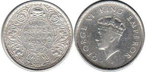 coin India 1/2 rupee 1939