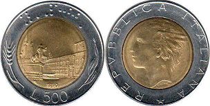 monnaie Italie 500 lire 1990