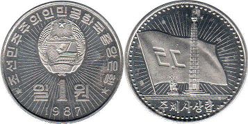 coin Korea North 1 won 1987