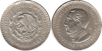 coin Mexico 1 peso 1957 Constitution
