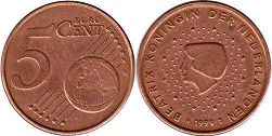 pièce de monnaie Netherlands 5 euro cent 1999