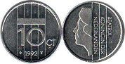 Münze Niederlande 10 Cents 1992