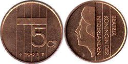 Münze Niederlande 5 Cents 1992