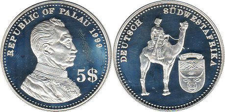 coin Palau 5 dollars 1999