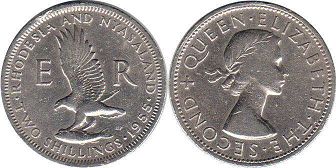 coin Rhodesia and Nyasaland 2 shillings 1955