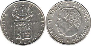coin Sweden 1 crone 1967