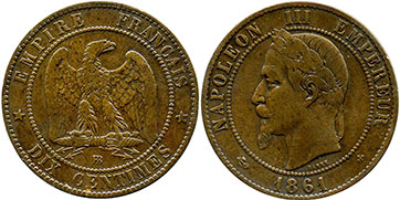 coin France 10 centimes 1861 coin France 10 centimes 1861