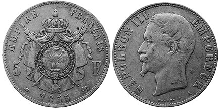 coin France 5 francs 1855