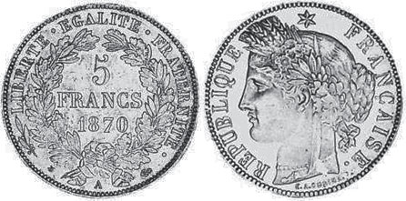 piece France 5 francs 1870