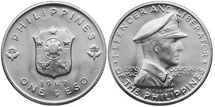 coin Philippines 1 peso 1947