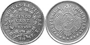 coin Bolivia 5 centavos 1889