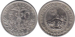 coin Bolivia 5 centavos 1895