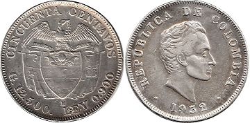 coin Colombia 50 centavos 1932