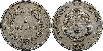 coin Costa Rica 1 colon 1935