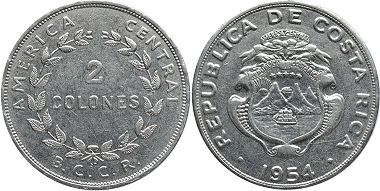 coin Costa Rica 2 colones 1954