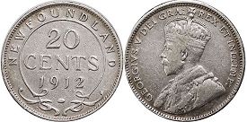 coin Newfoundland 20 cents 1912