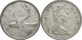 canadian pièce de monnaie Elizabeth II 25 cents 1965 argent