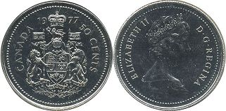 canadian pièce de monnaie Elizabeth II 50 cents 1977