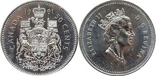 canadian pièce de monnaie Elizabeth II 50 cents 1991
