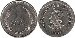 coin Salvador 1 colon 1991