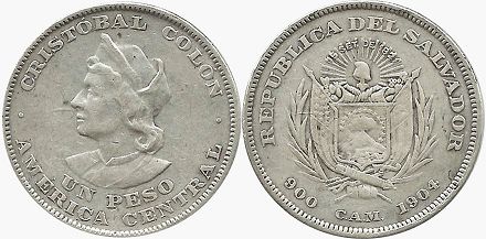 coin Salvador 1 peso 1904