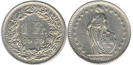coin Switzerland 1 franc 1969