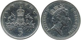 coin UK 5 pence 1988