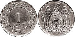 coin British North Borneo 1 cent 1941