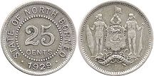syiling British Borneo Utara 25 cents 1929