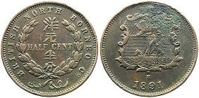 syiling British Borneo Utara 1/2 cent 1891