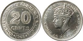 coin Malaya 20 cents 1943
