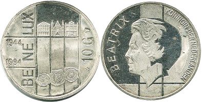 Münze Niederlande 10 Gulden 1994