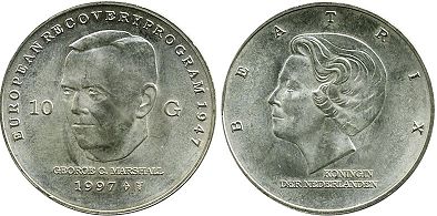 Münze Niederlande 10 Gulden 1997