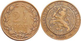 Münze Niederlande 2.5 Cents 1890