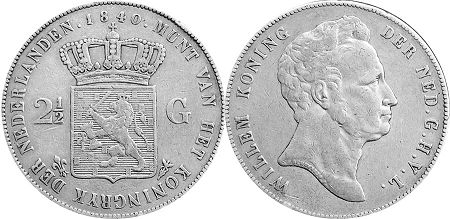 Münze Niederlande 2.5 Gulden 1840