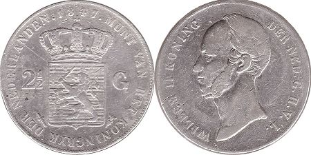 Münze Niederlande 2.5 Gulden 1847