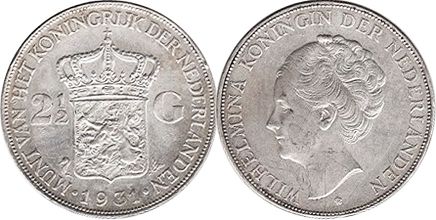 Münze Niederlande 2.5 Gulden 1931