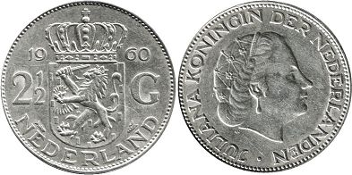 Münze Niederlande 2.5 Gulden 1960