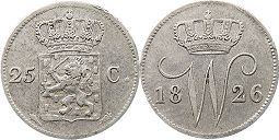 Münze Niederlande 25 Cents 1826