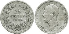 Münze Niederlande 25 Cents 1848