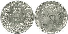 Münze Niederlande 25 Cents 1904
